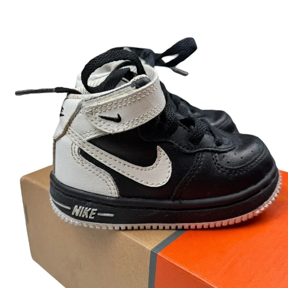Nike Force 1 Mid TD Toddler Shoes Black White Sneakers Size 4C Baby SU